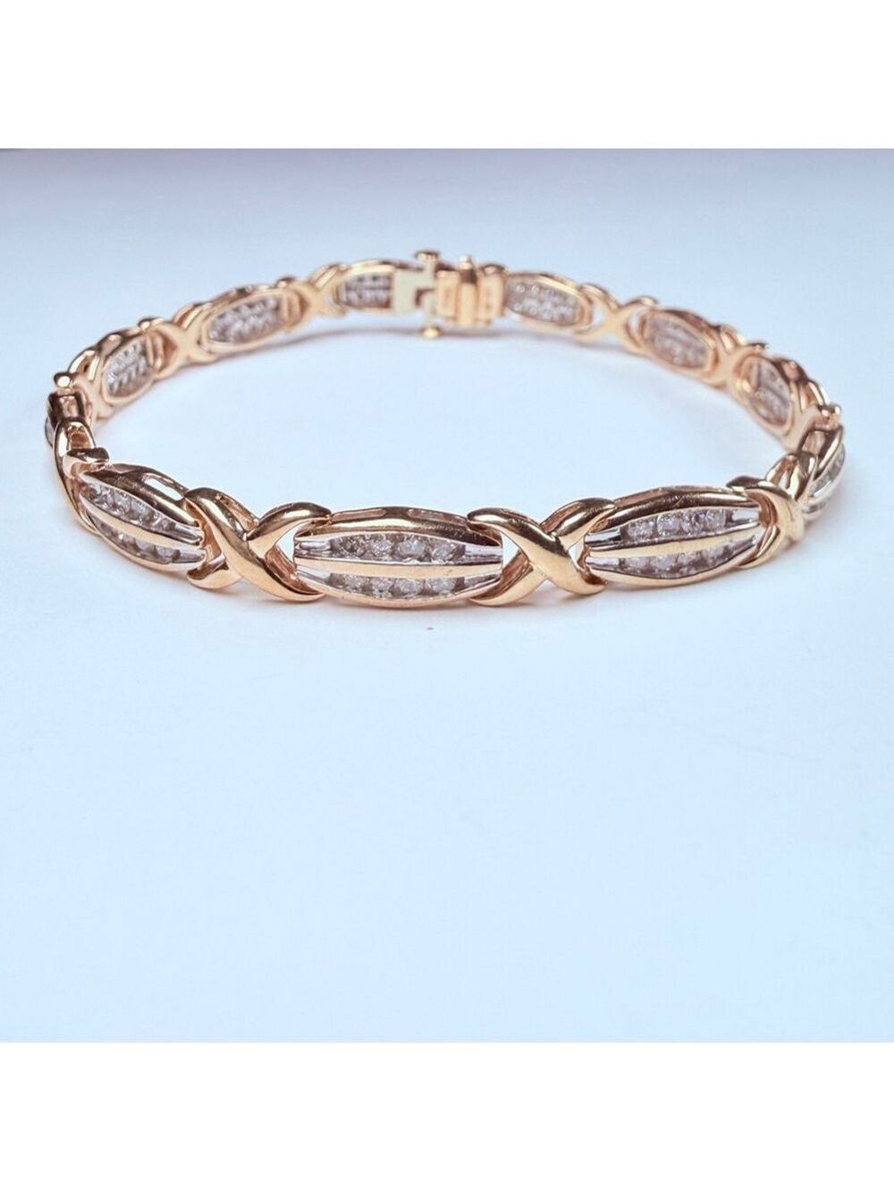 10K Yellow & White Gold Genuine Diamond "X" Infinity Tennis Bracelet Vintage